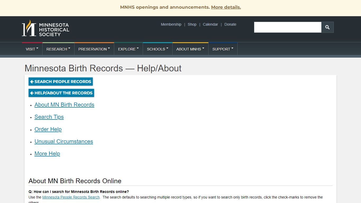 Minnesota Birth Records — Help/About - Minnesota Historical Society